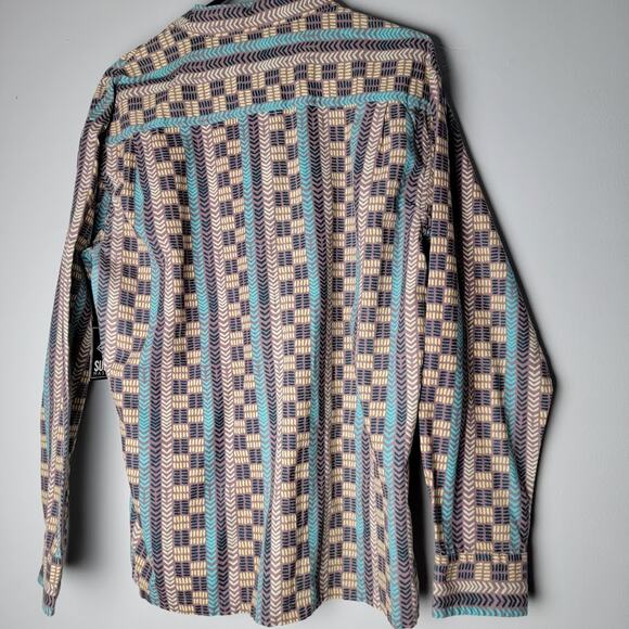 Super Massive Men’s M Shirt NWT Fall Earthy Geometric Print Boho Indie Cotton - Picture 5 of 9